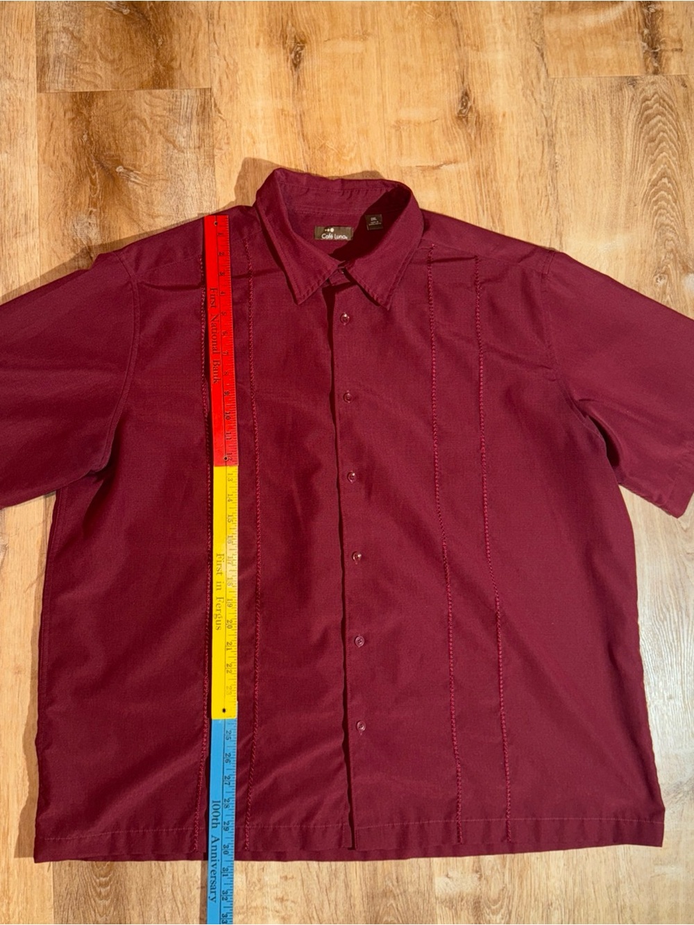 Cafe Luna Cuba Red Linen Blend Cigar Style Short Sleeve Button Up Shirt sz. 2 XL